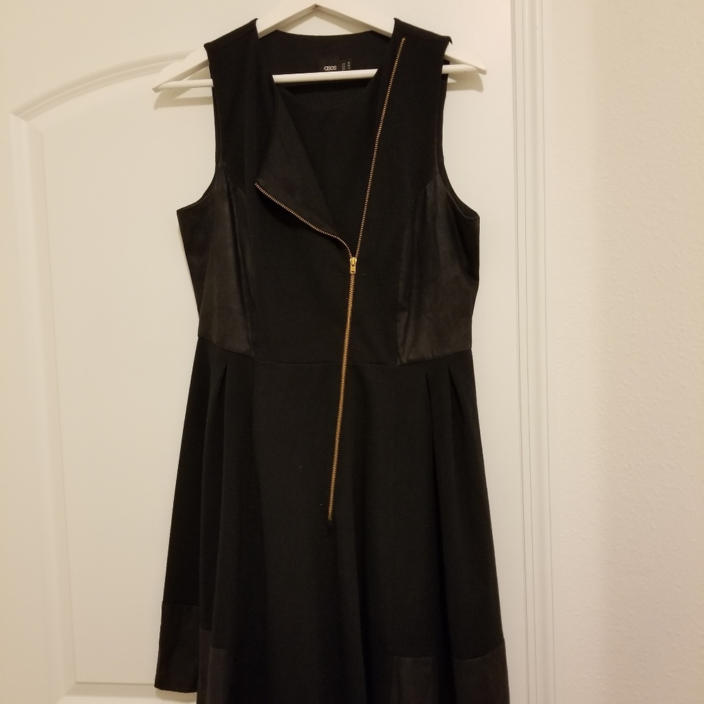 Asos black dress with a golden zipper on the front